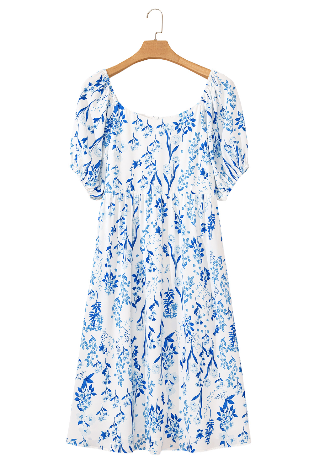 Plus Size Sky Blue Floral Print Sweetheart Neck  Midi Dress