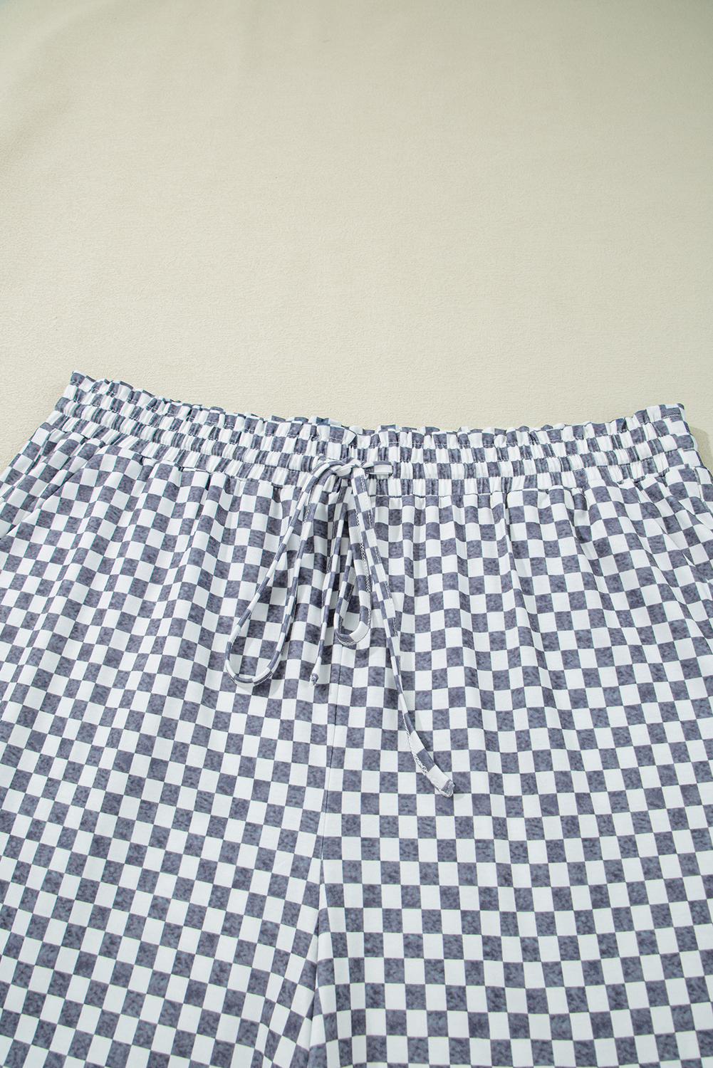 Plus Size Gray Checkerboard Lace-Up High Waist  Casual Shorts