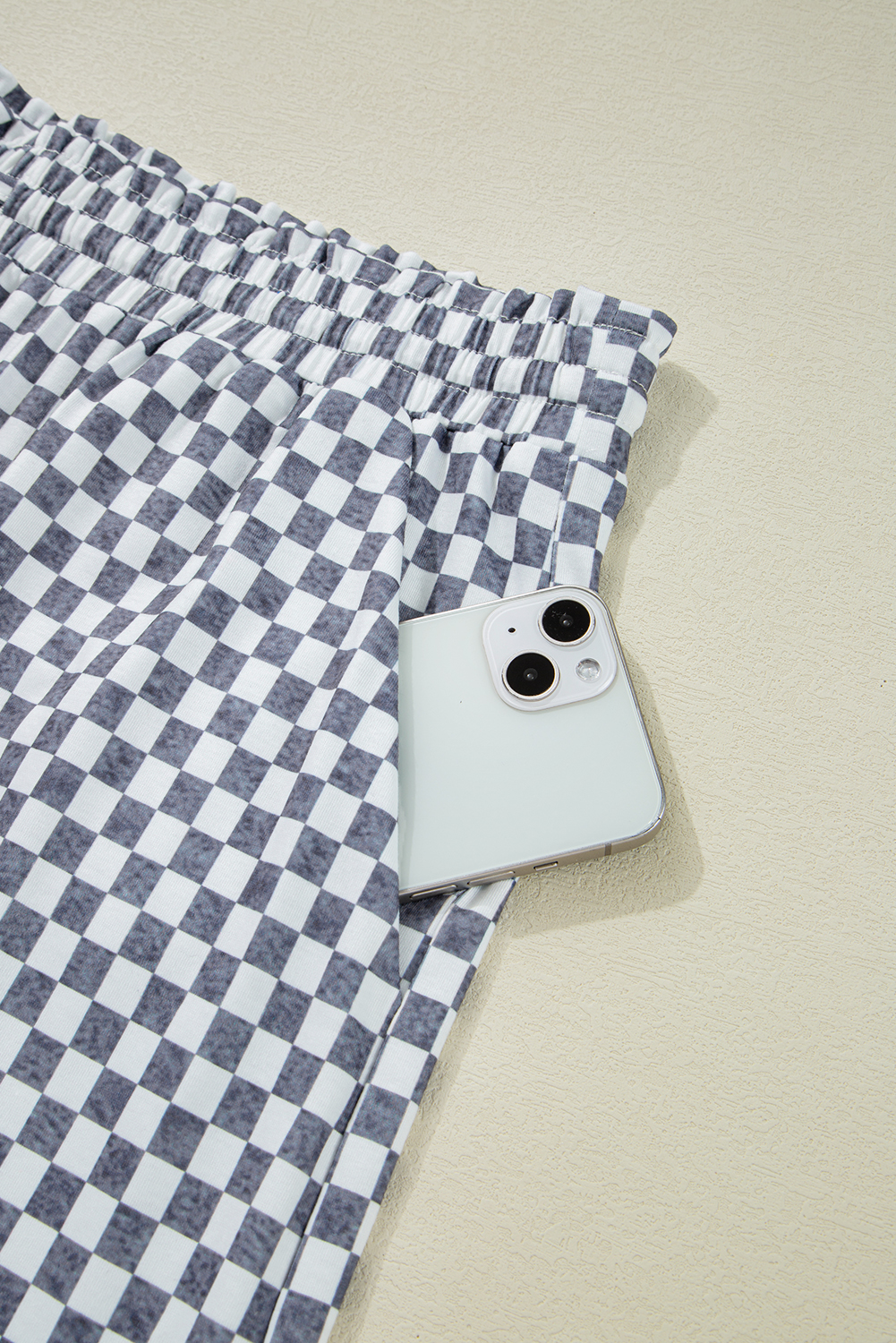 Plus Size Gray Checkerboard Lace-Up High Waist  Casual Shorts