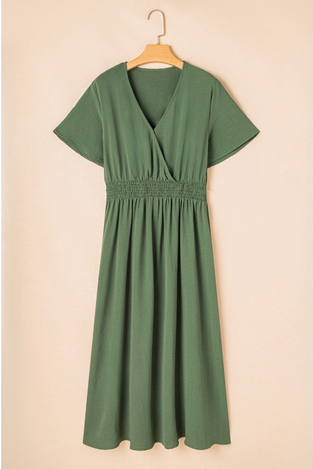 Plus Size Four Leaf Clover Surplice Neckline Shirred High Waist  Maxi Dress