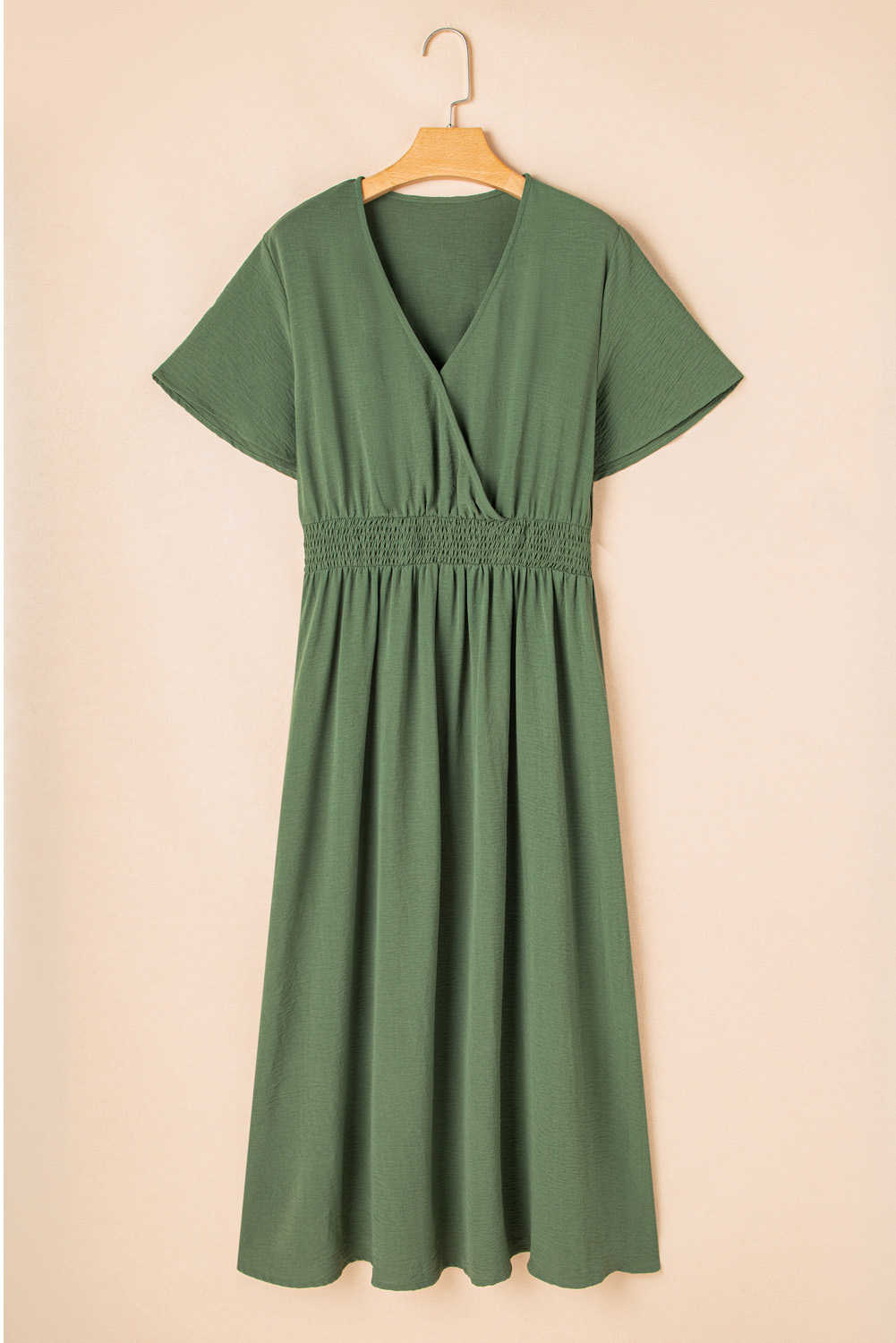 Plus Size Four Leaf Clover Surplice Neckline Shirred High Waist  Maxi Dress