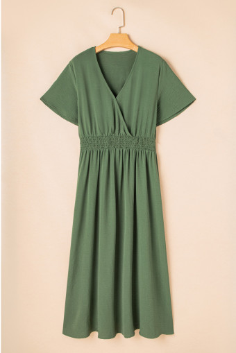 Plus Size Four Leaf Clover Surplice Neckline Shirred High Waist  Maxi Dress