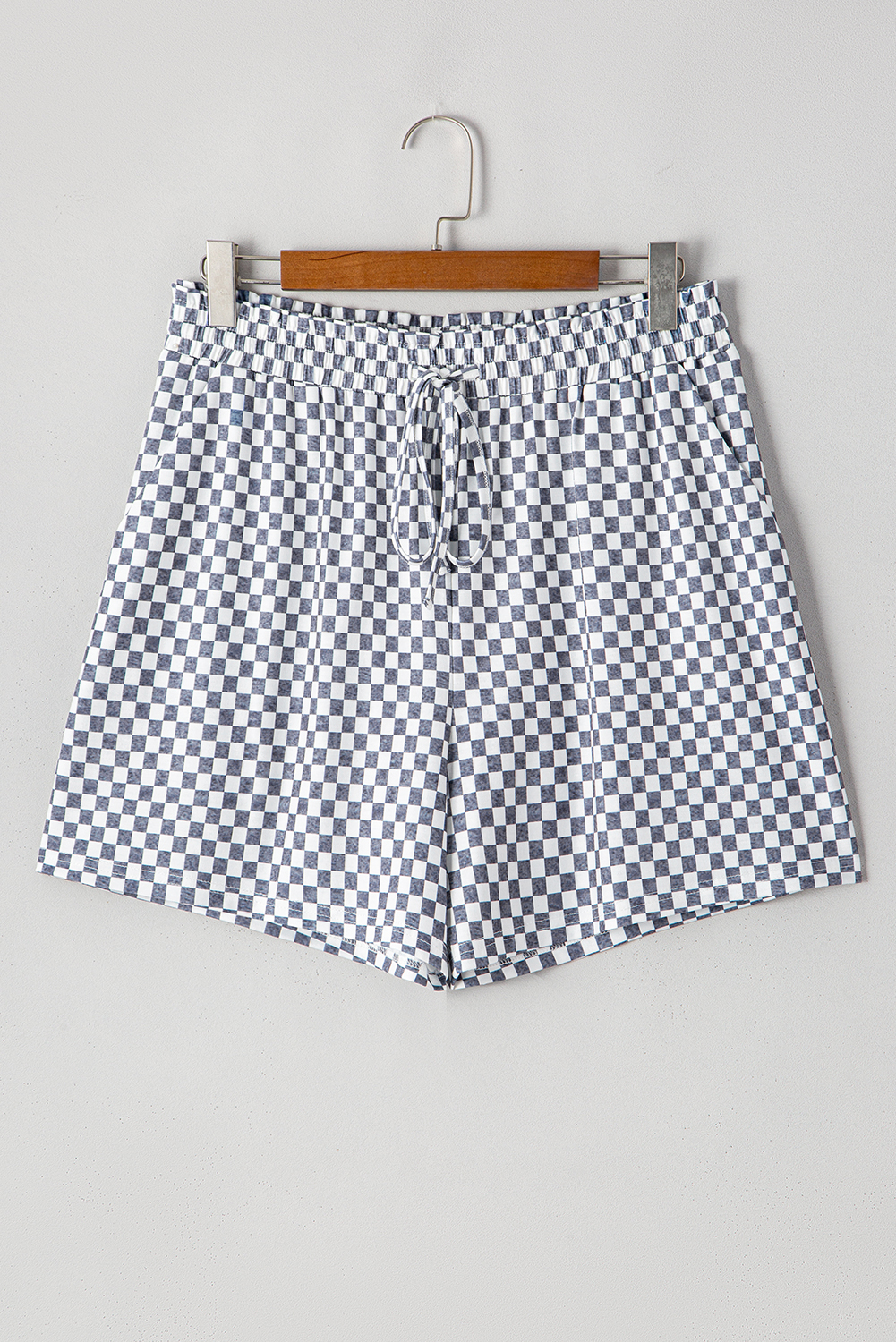 Plus Size Gray Checkerboard Lace-Up High Waist  Casual Shorts