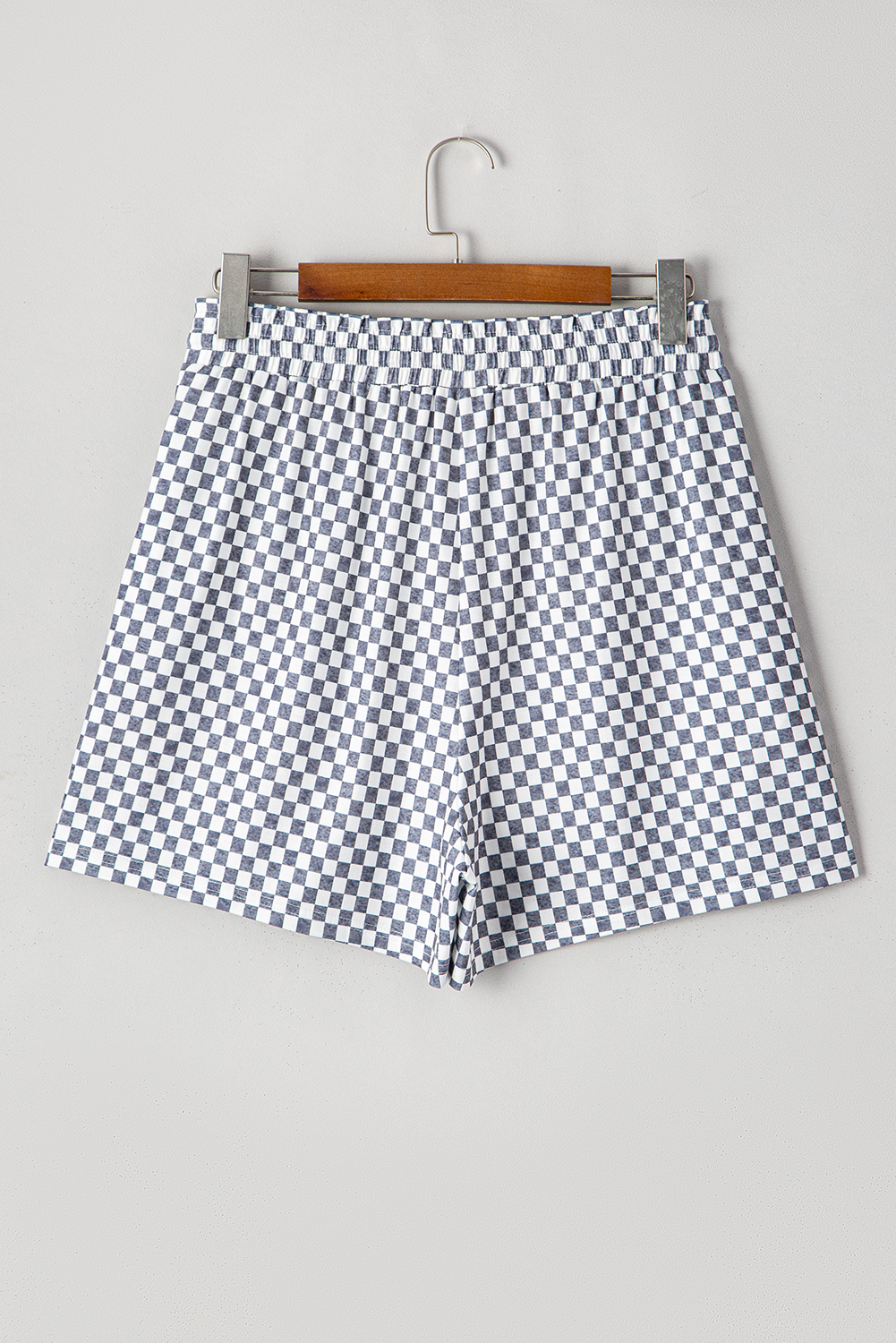 Plus Size Gray Checkerboard Lace-Up High Waist  Casual Shorts