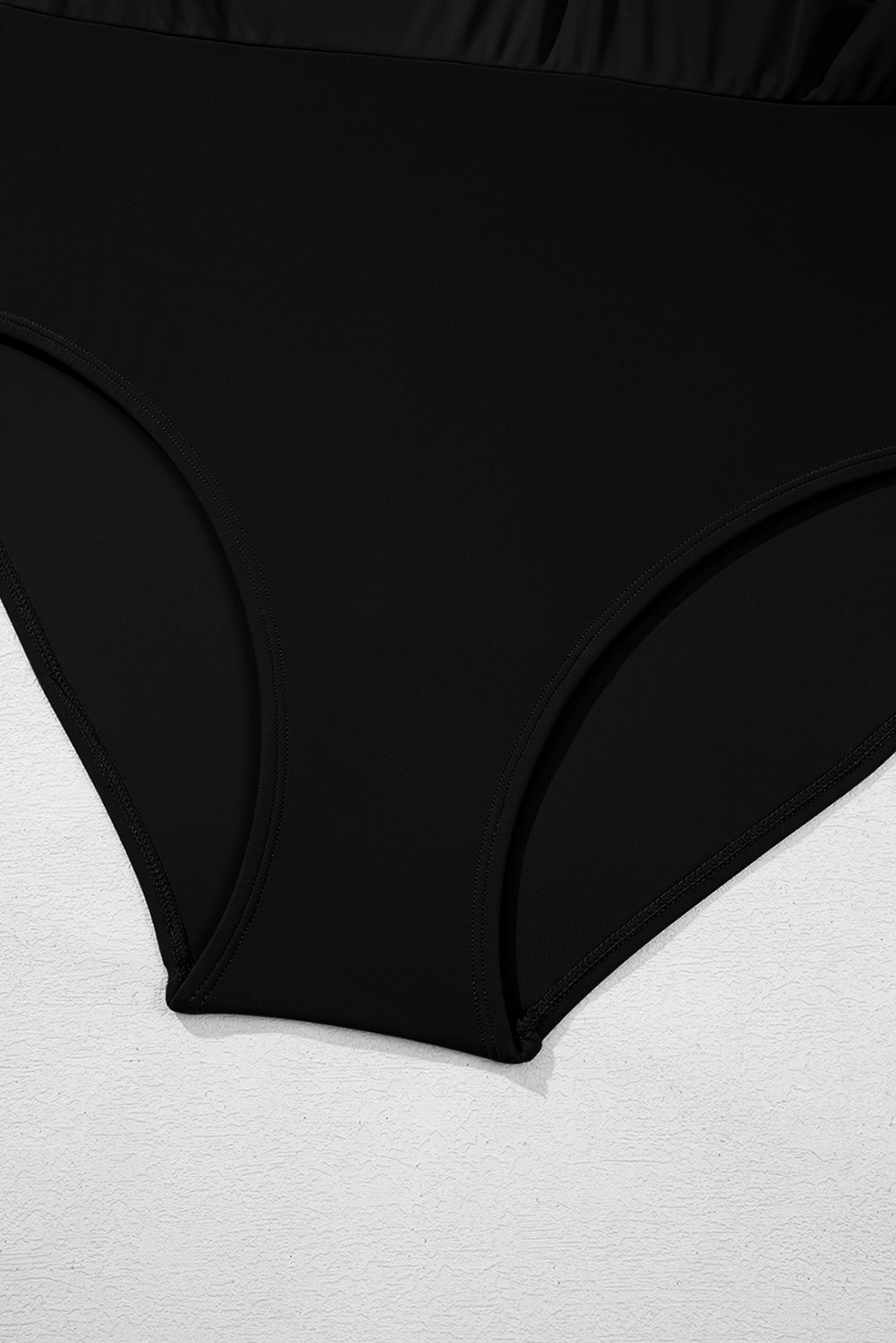 Plus Size Black Solid Color Square Neck Knotted  One Piece Swimsuit