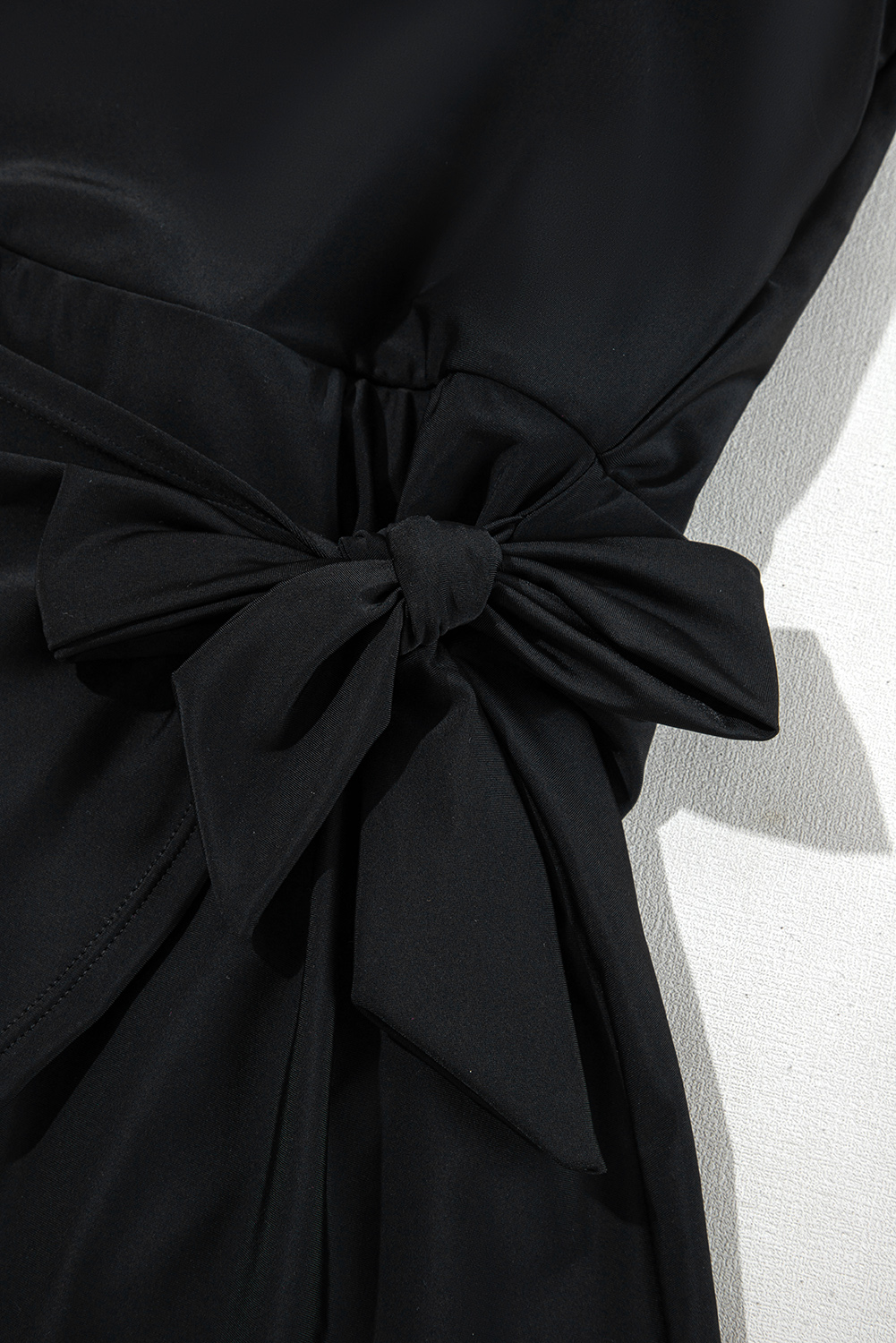 Plus Size Black Solid Color Square Neck Knotted  One Piece Swimsuit