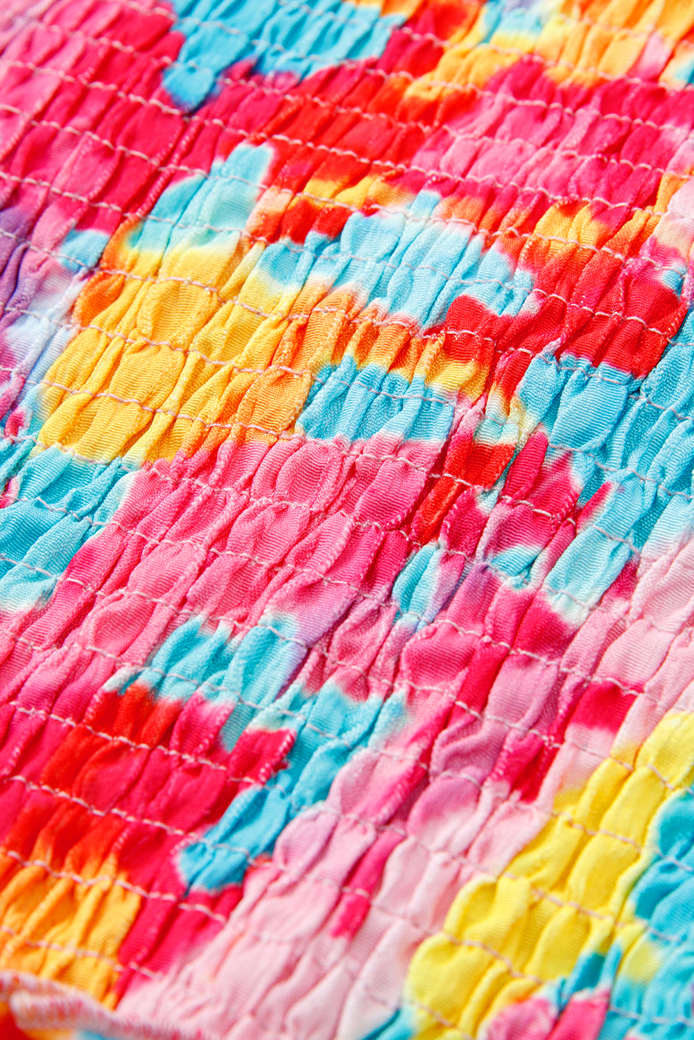 Plus Size Rose Abstract Printed Puff Sleeve Square Neck Smocked Bust Tied Back  Dress