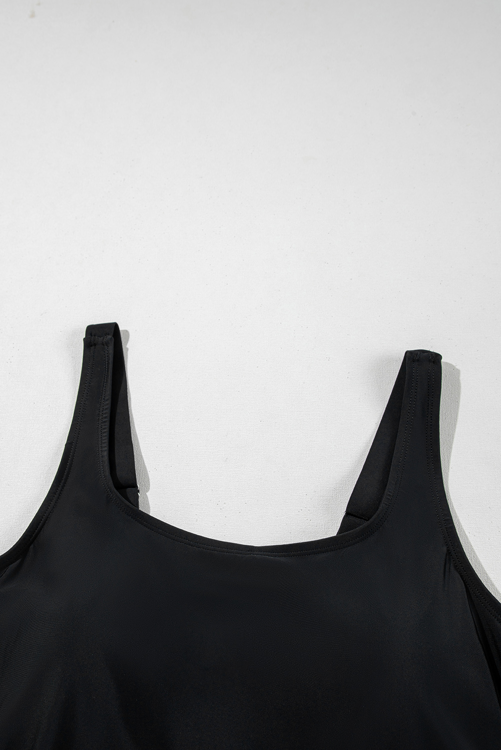 Plus Size Black Solid Color Square Neck Knotted  One Piece Swimsuit