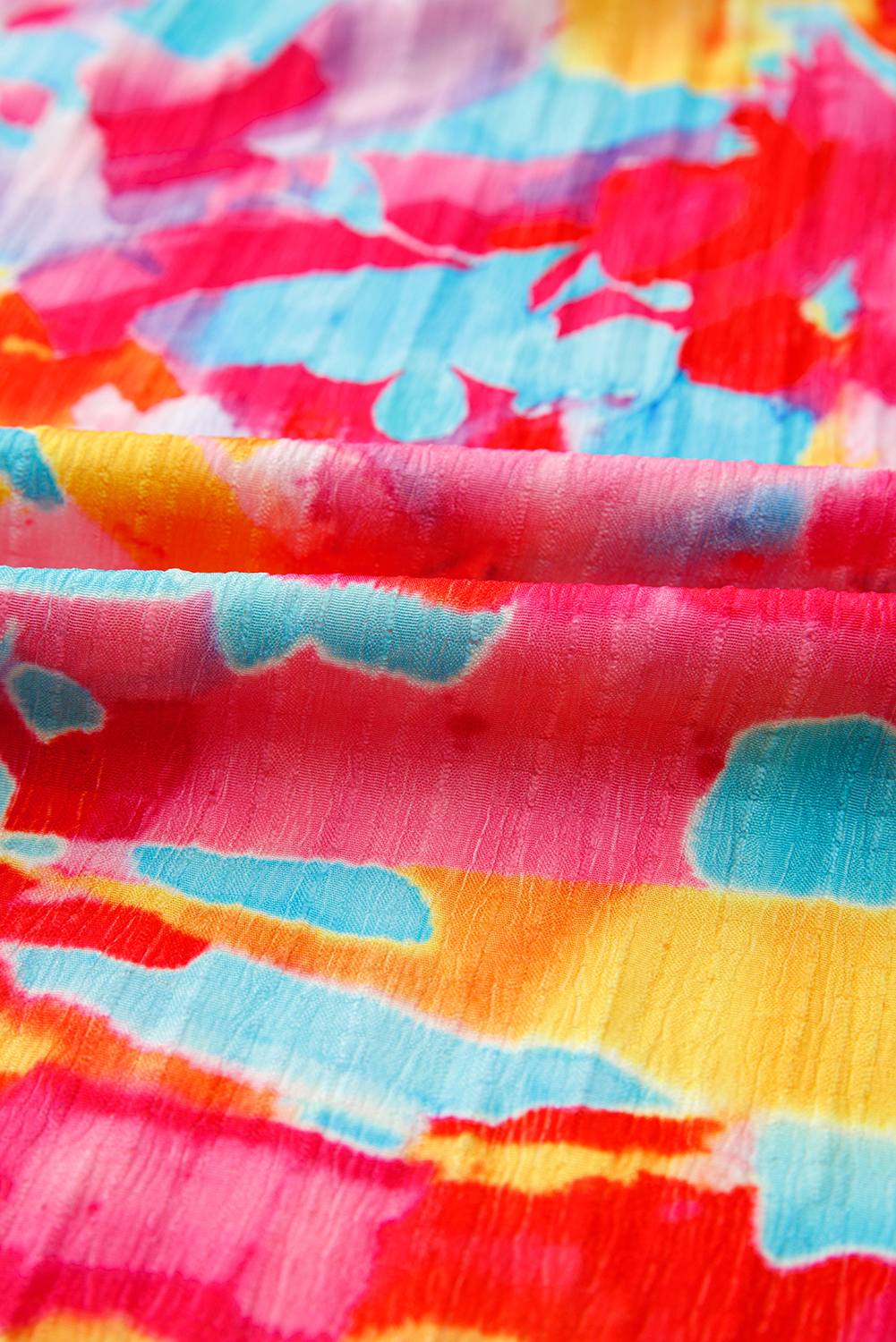 Plus Size Rose Abstract Printed Puff Sleeve Square Neck Smocked Bust Tied Back  Dress