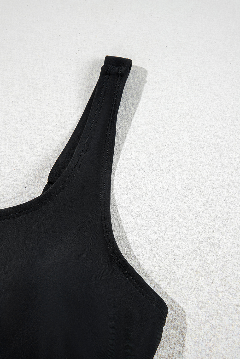 Plus Size Black Solid Color Square Neck Knotted  One Piece Swimsuit