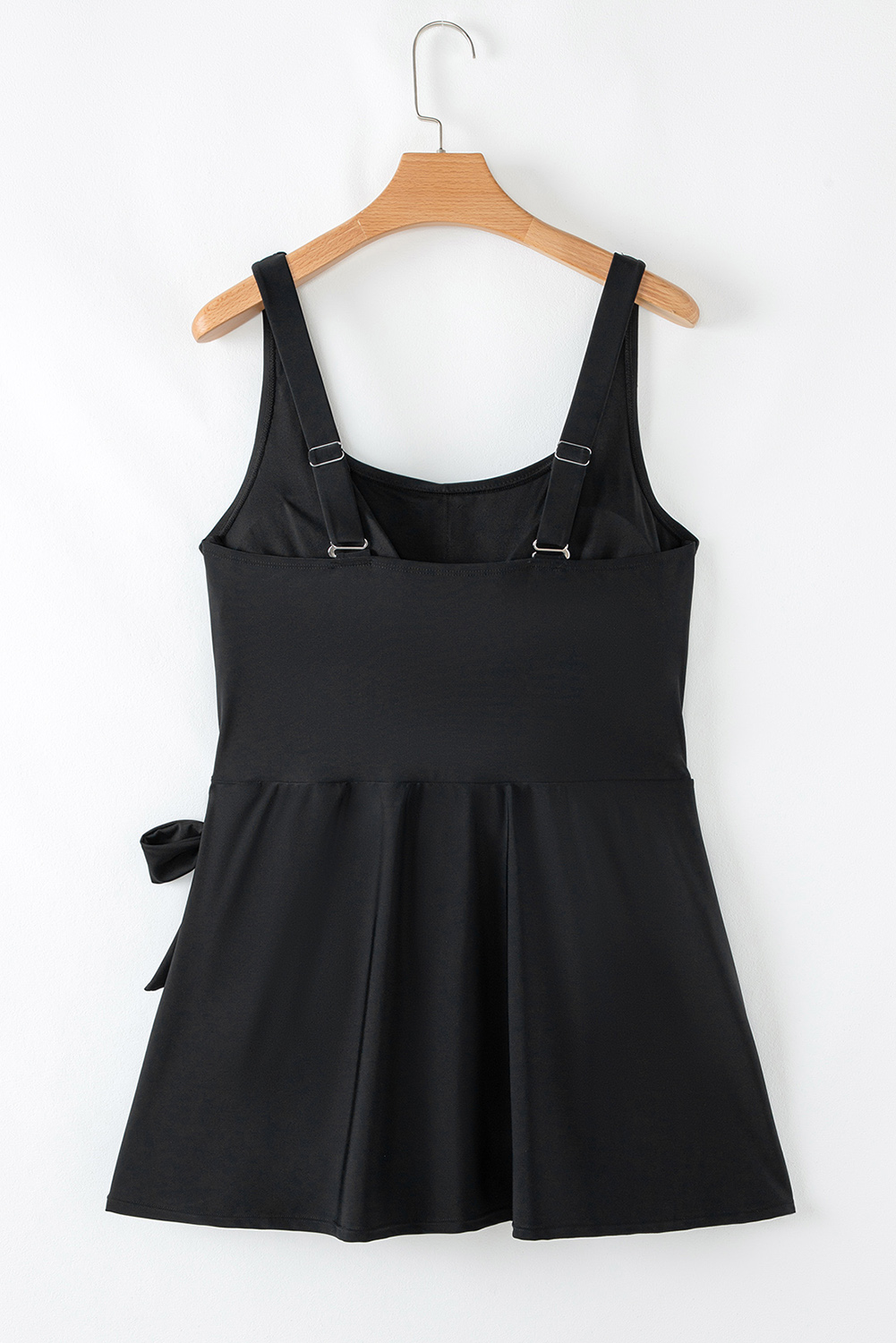 Plus Size Black Solid Color Square Neck Knotted  One Piece Swimsuit