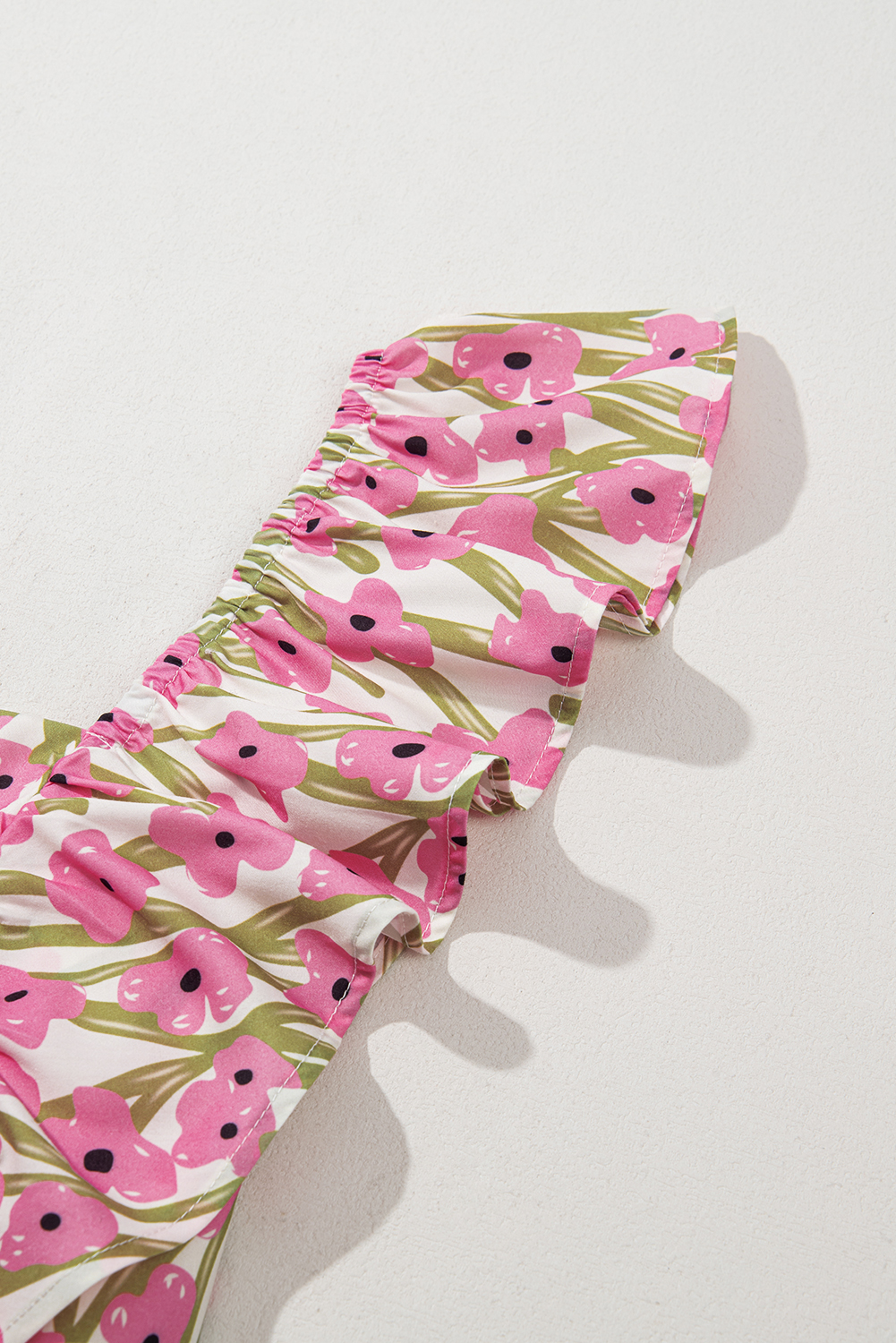 Plus Size Pink  Ruffle Trim Square Neck High Waist Floral Maxi Dress