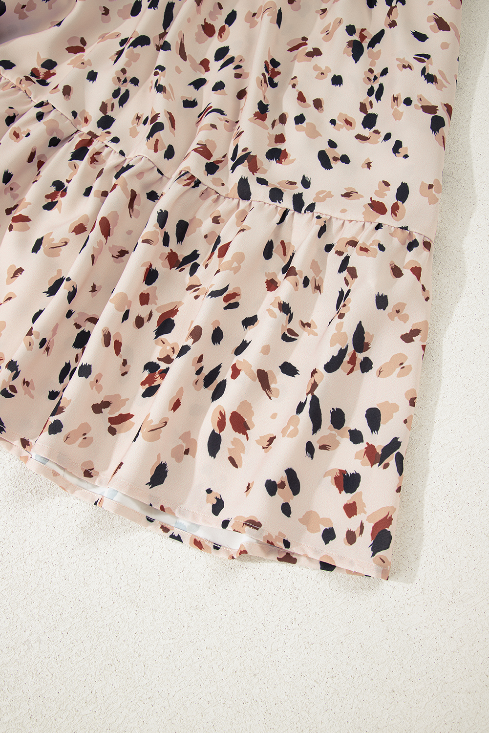 Plus Size Beige Printed Surplice V Neck Cuffed Sleeve Empire Waist  Dress