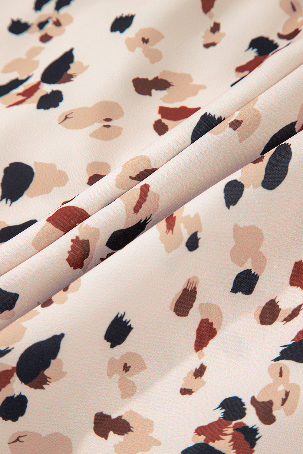 Plus Size Beige Printed Surplice V Neck Cuffed Sleeve Empire Waist  Dress