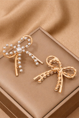 Gold Pearl Embellished Alloy Bow Knot Stud Earrings