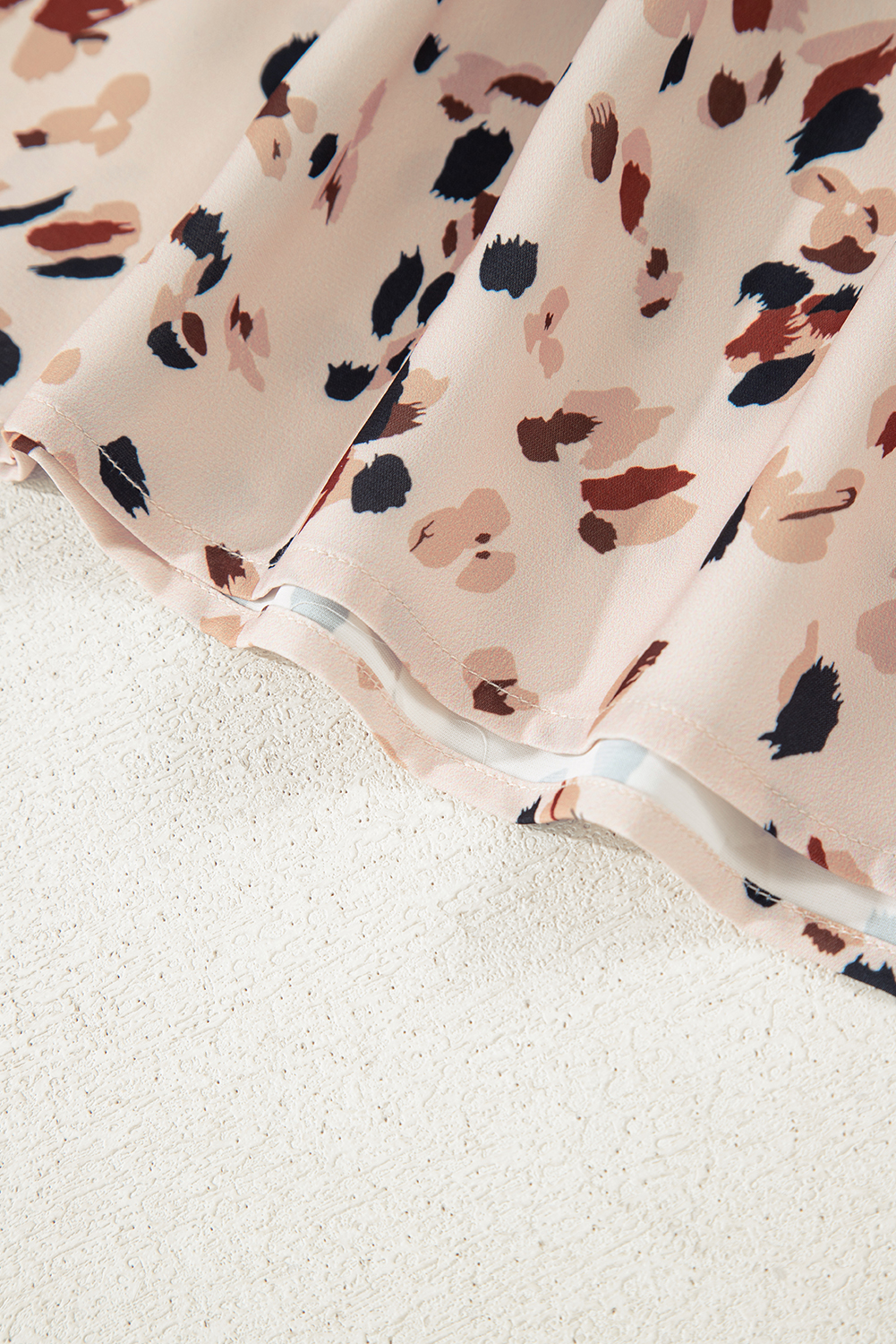 Plus Size Beige Printed Surplice V Neck Cuffed Sleeve Empire Waist  Dress