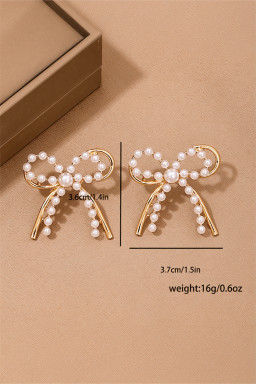 Gold Pearl Embellished Alloy Bow Knot Stud Earrings