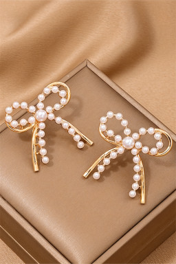 Gold Pearl Embellished Alloy Bow Knot Stud Earrings