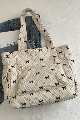 White Bow Knot Plaid Print Large Tote Bag