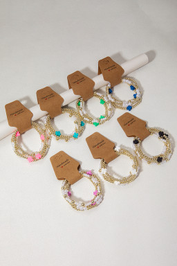 White Cross Pearl Decor Beaded Elastic Multi Layered Bracelet