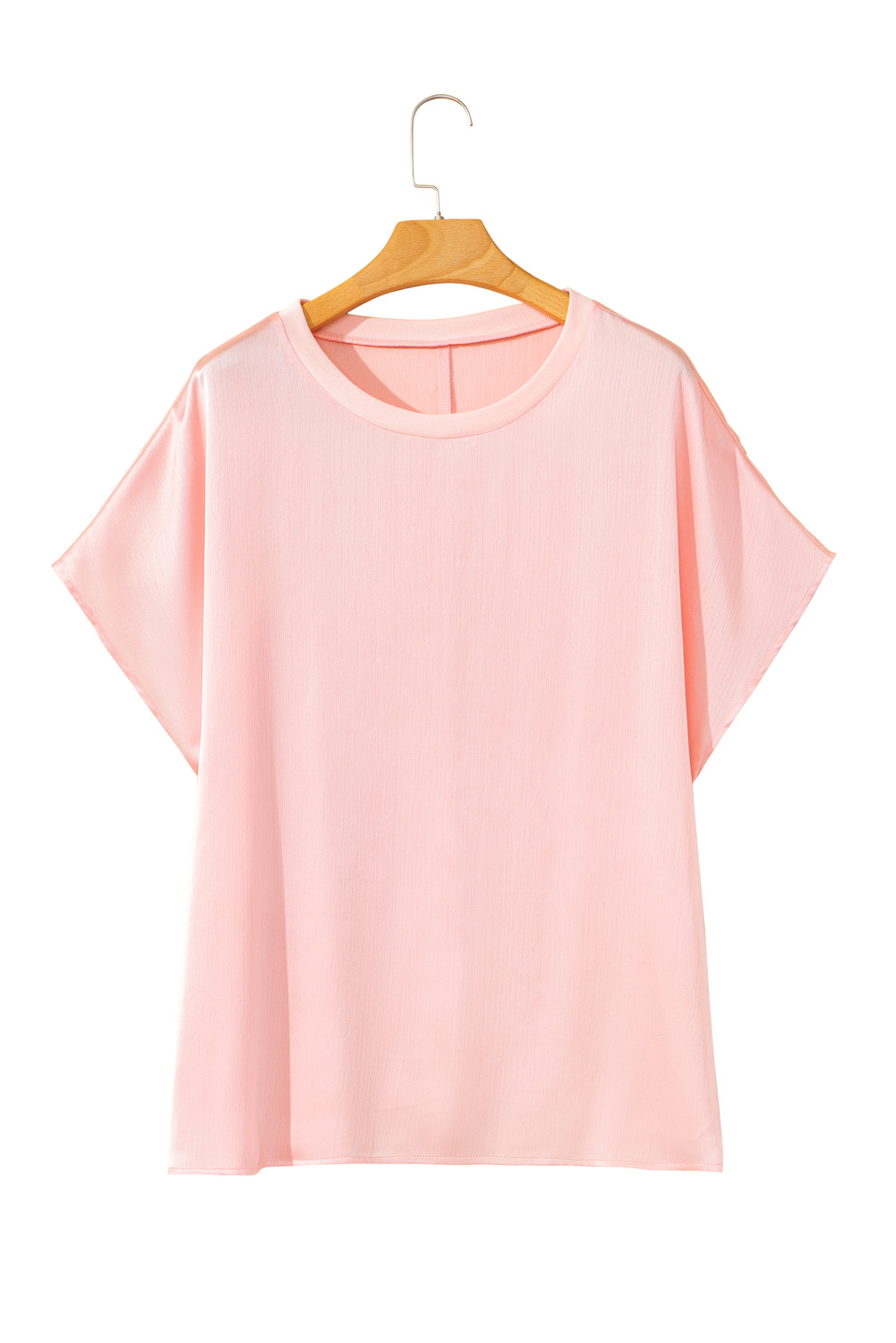 Plus Size Pink Metallic Gloss Short Batwing Sleeve  Top