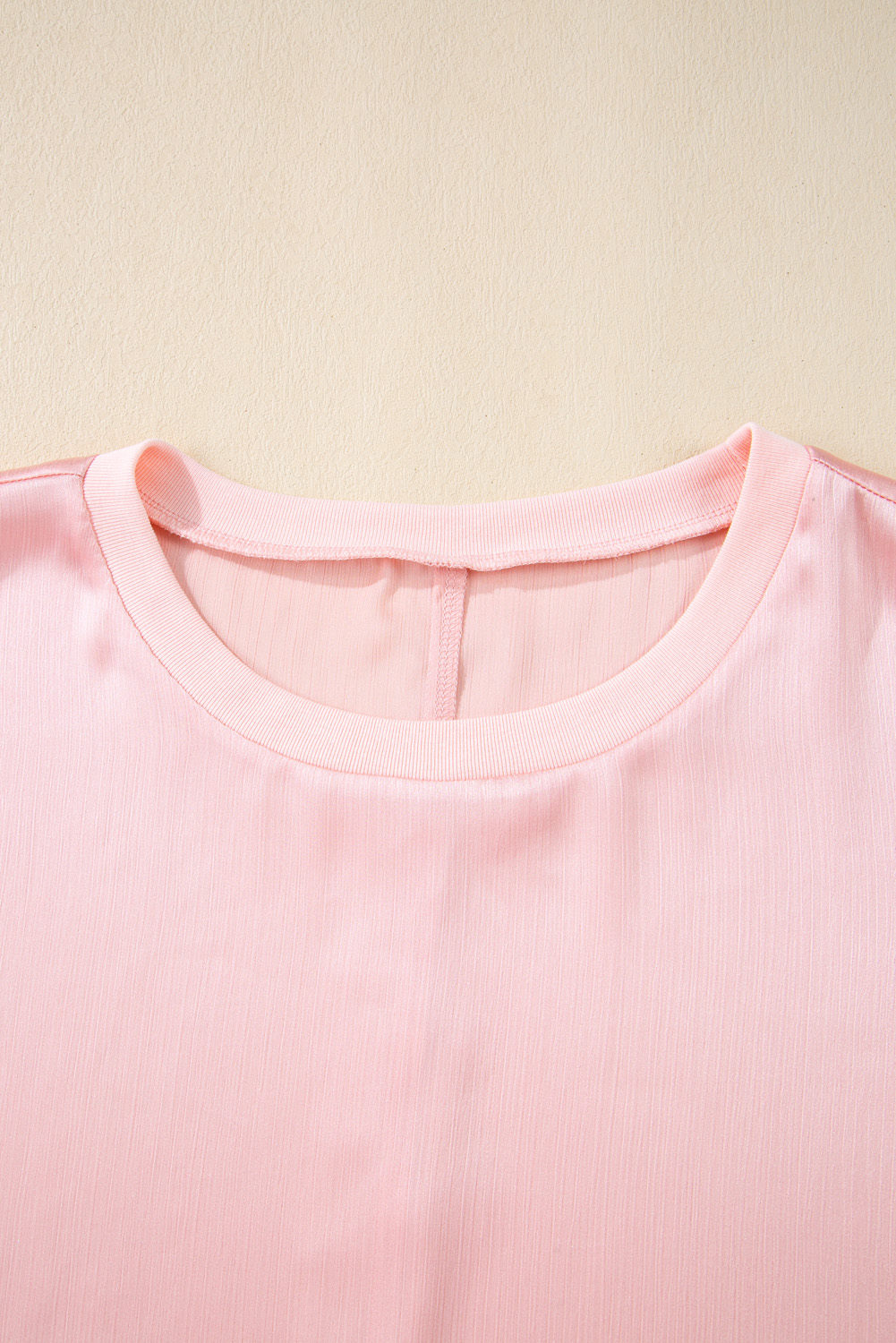 Plus Size Pink Metallic Gloss Short Batwing Sleeve  Top