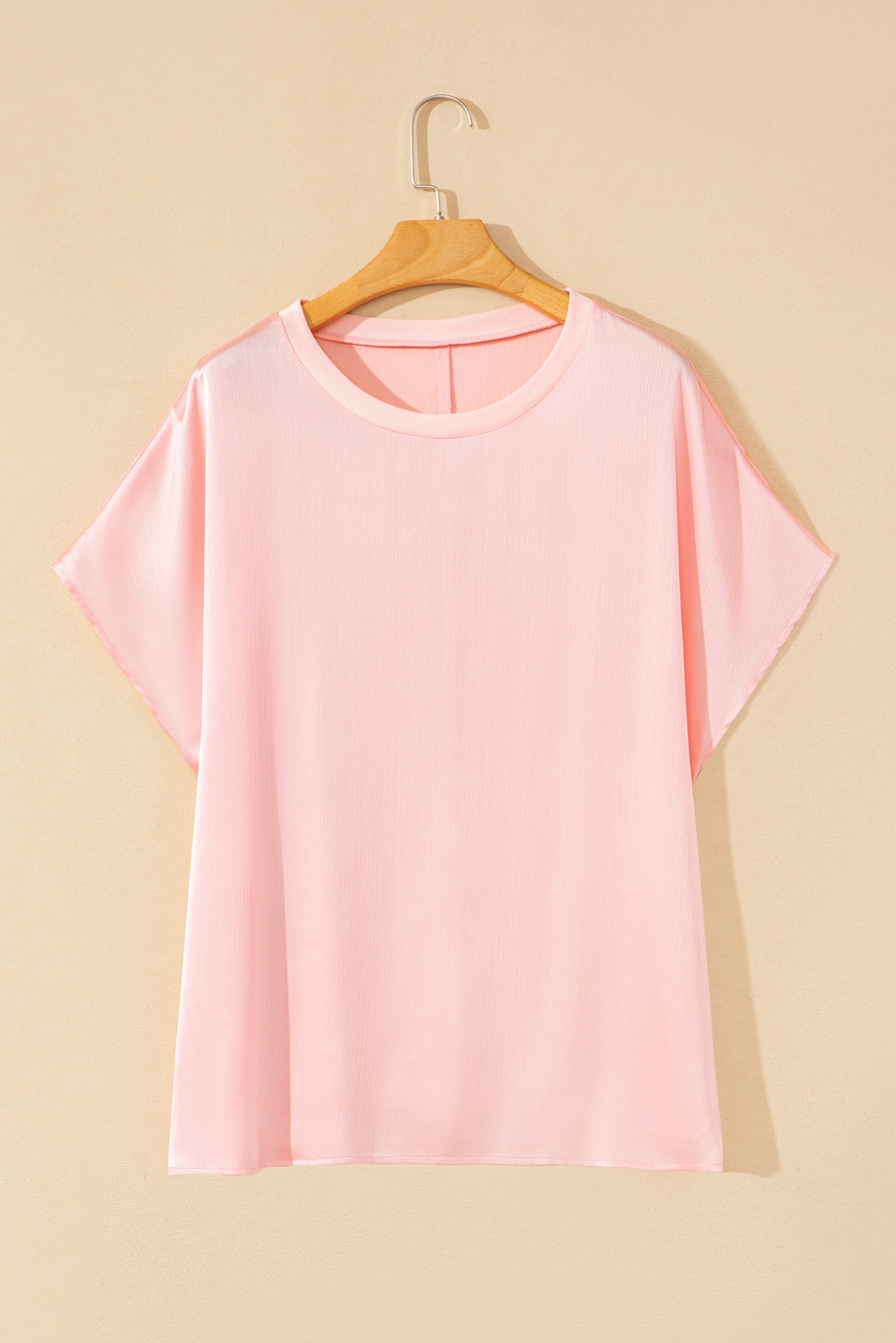 Plus Size Pink Metallic Gloss Short Batwing Sleeve  Top