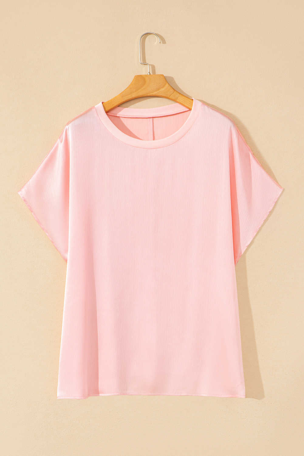 Plus Size Pink Metallic Gloss Short Batwing Sleeve  Top