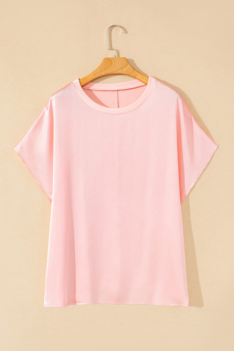 Plus Size Pink Metallic Gloss Short Batwing Sleeve  Top