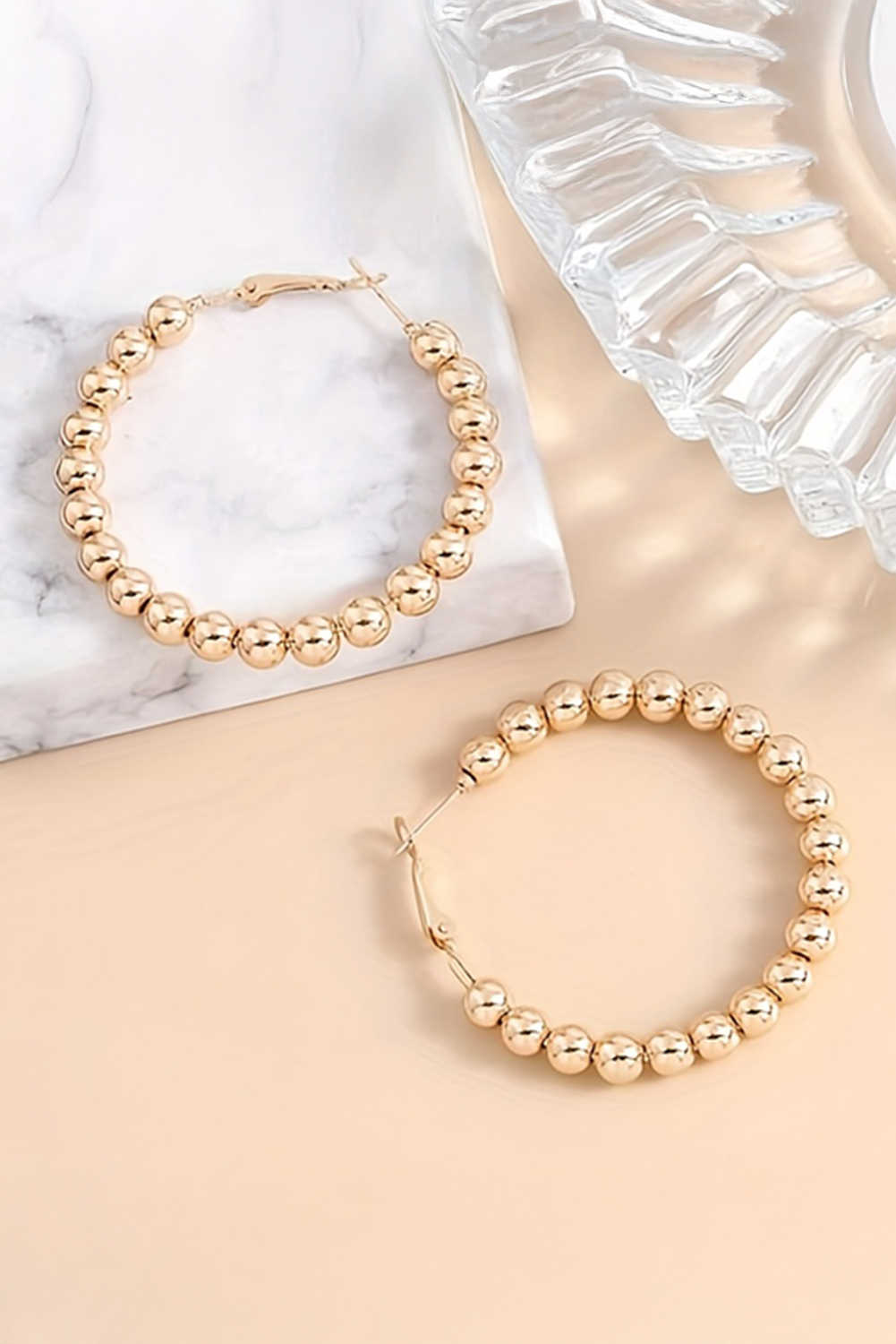 Gold Plated Beads Alloy Hoop Earrings