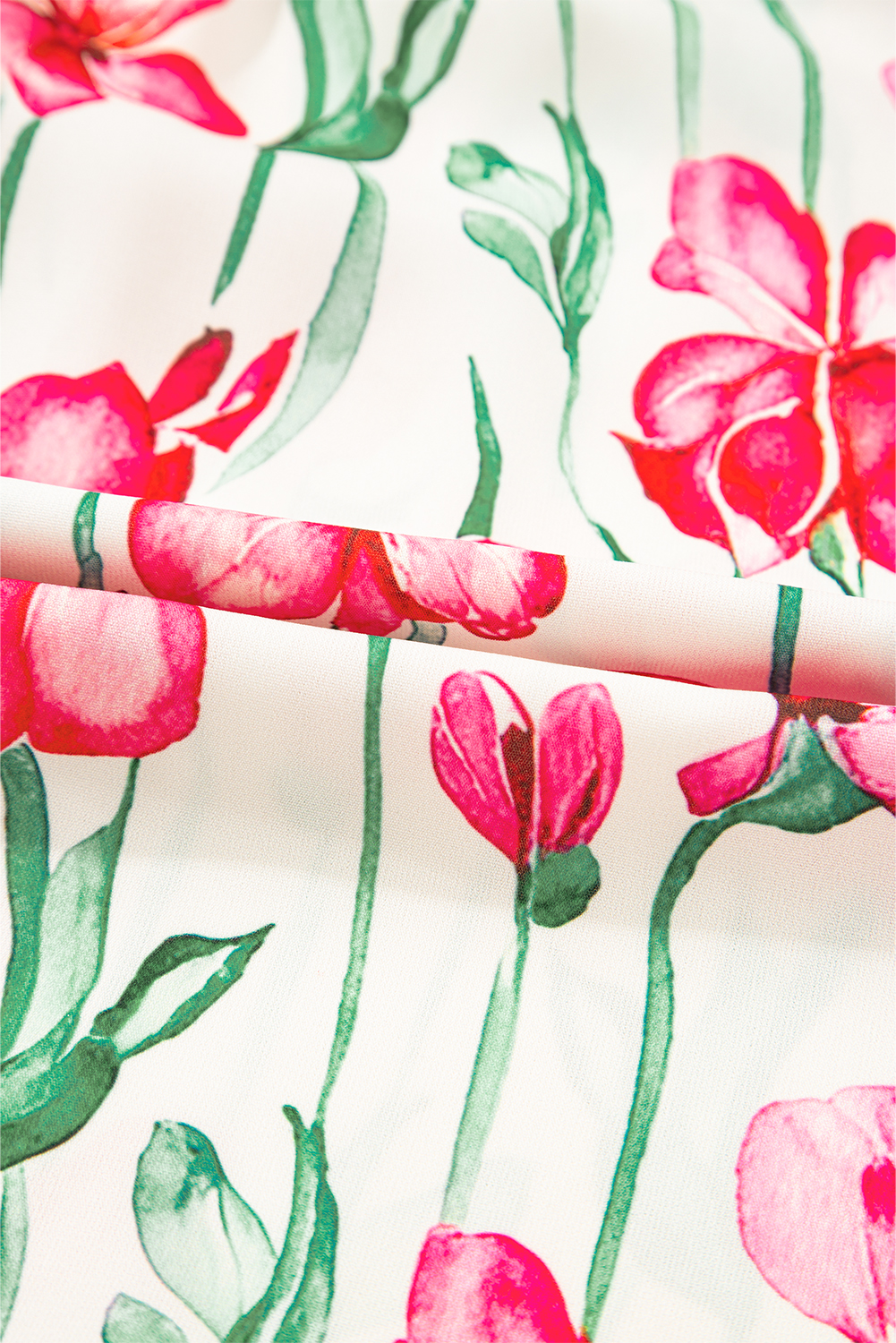 Plus Size Pink  Floral Print Striped Trim V Neck Blouse