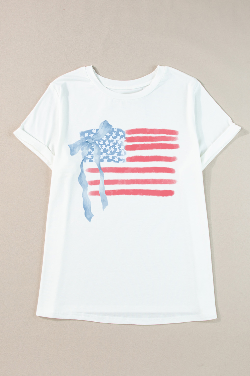 Plus White Bow USA Flag Print  Independence Day T Shirt