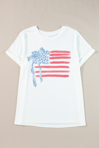 Plus White Bow USA Flag Print  Independence Day T Shirt