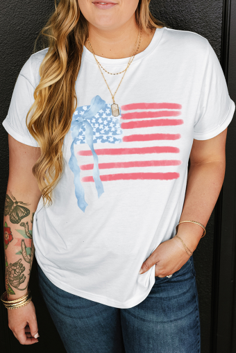 Plus Size White Bow USA Flag Print  Independence Day T Shirt