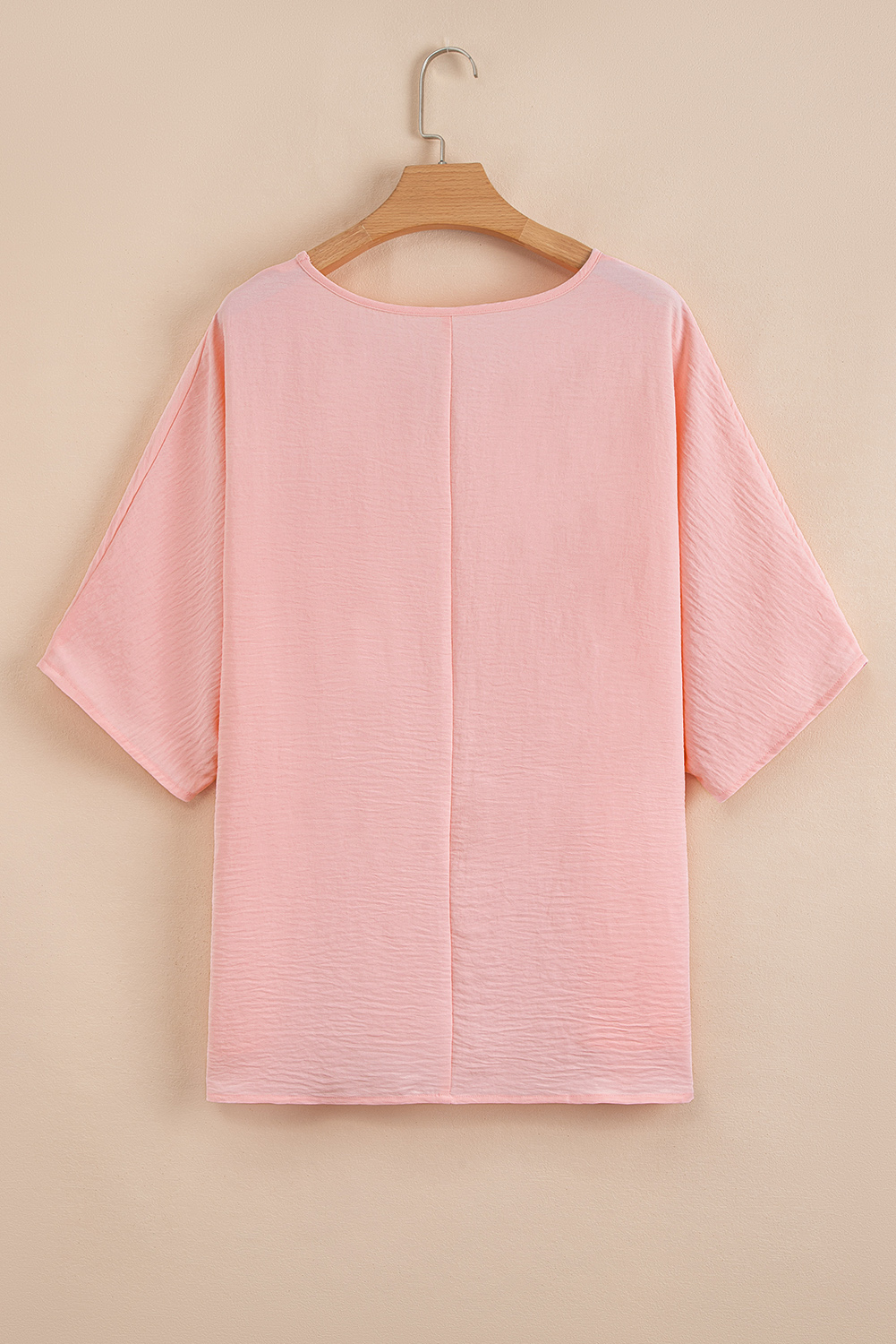 Plus Size Pink Textured Half Sleeve V Neck  T Shirt with Chest Pocket
