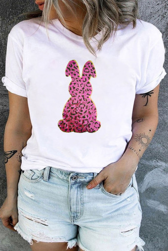 Plus Size White Easter Bunny Sequin Patch Graphic  Tee