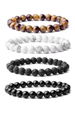 Black Retro Beaded Crystal 4pcs Bracelet Set