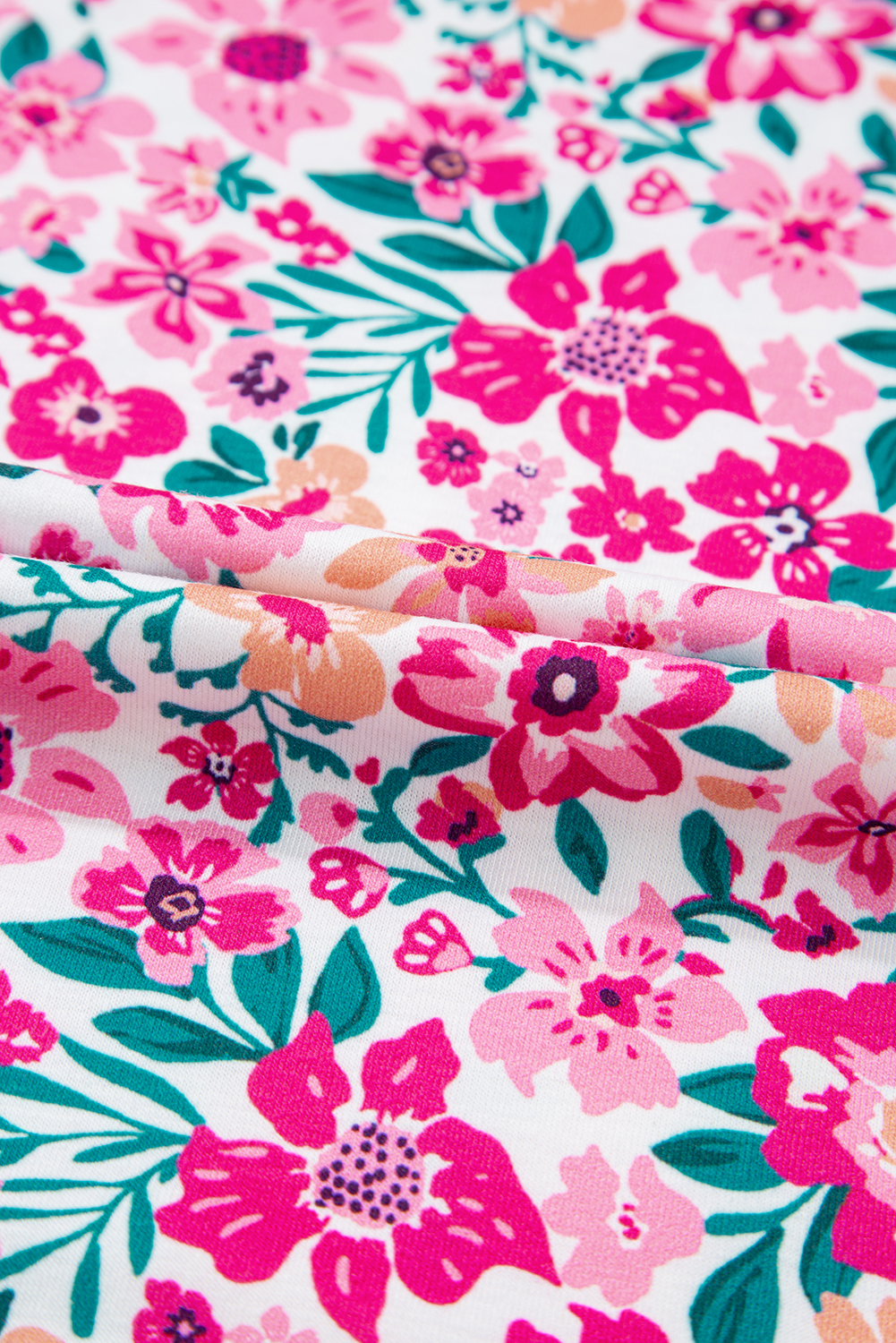 Plus Size Pink  Floral Print Corded Patchwork Loose Top