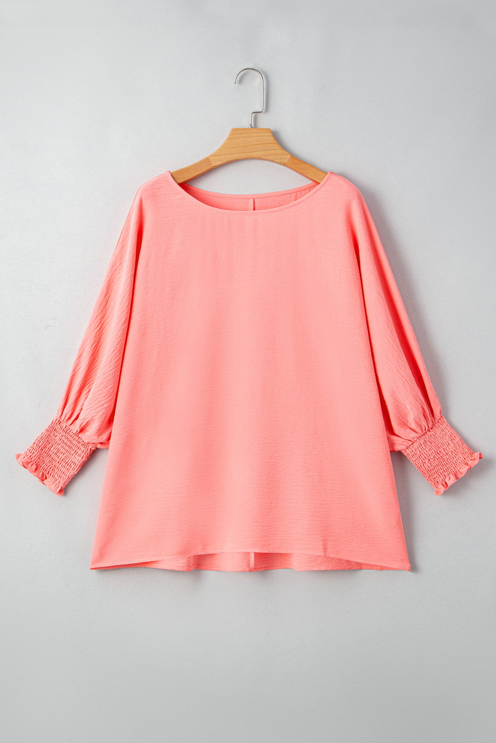 Plus Size Blossom Shirred Cuffs Half Sleeve  Textured Blouse