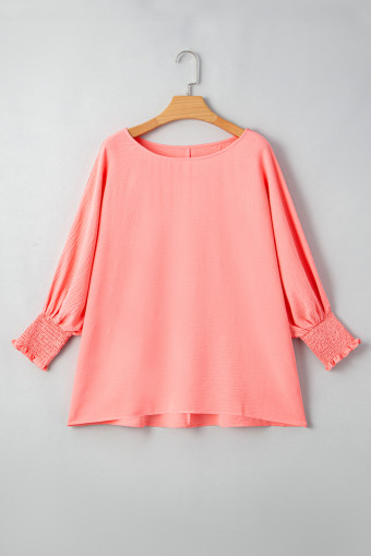 Plus Size Blossom Shirred Cuffs Half Sleeve  Textured Blouse