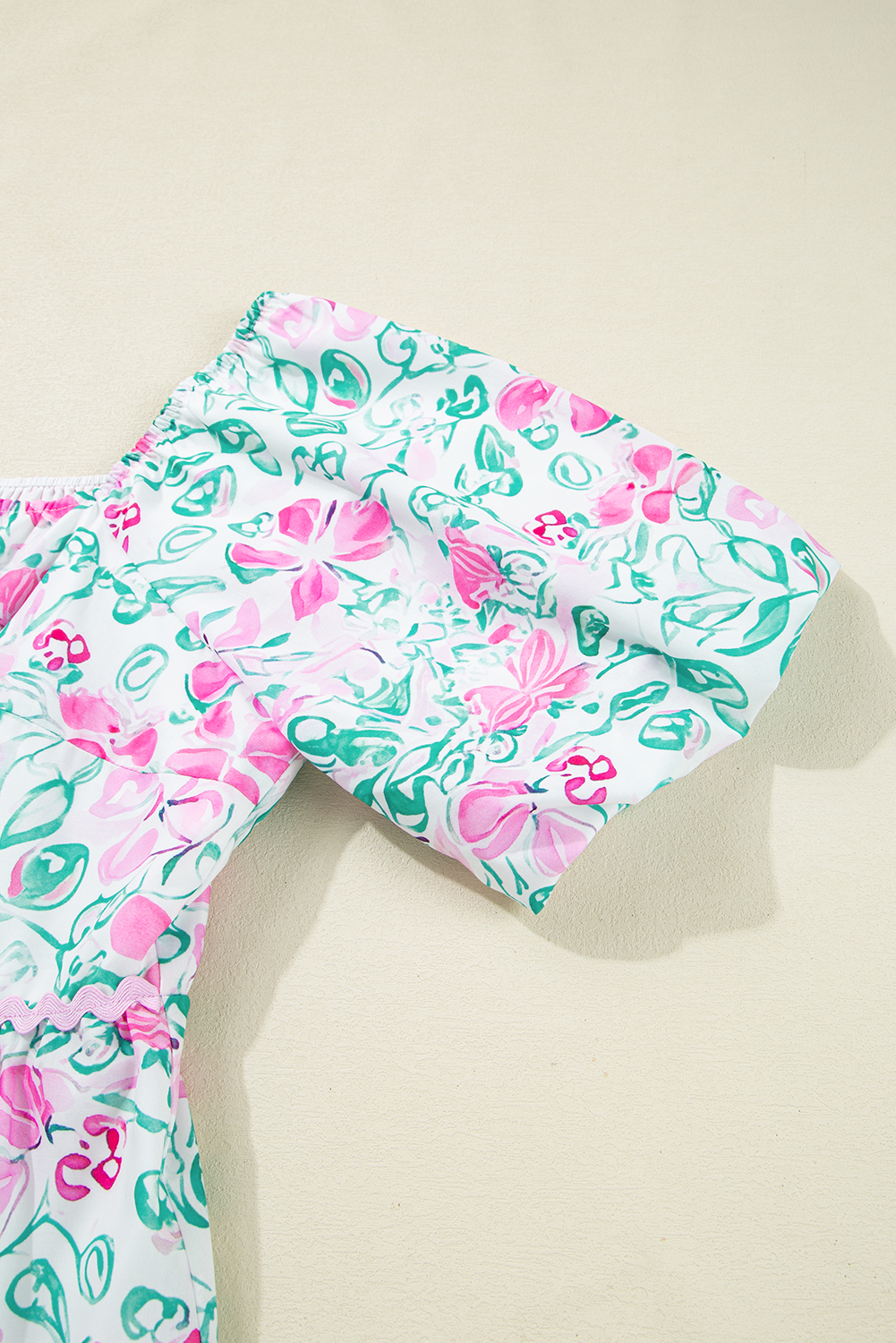 Plus Size White Floral Print Ric-rac Trim Square Neck  Mini Dress