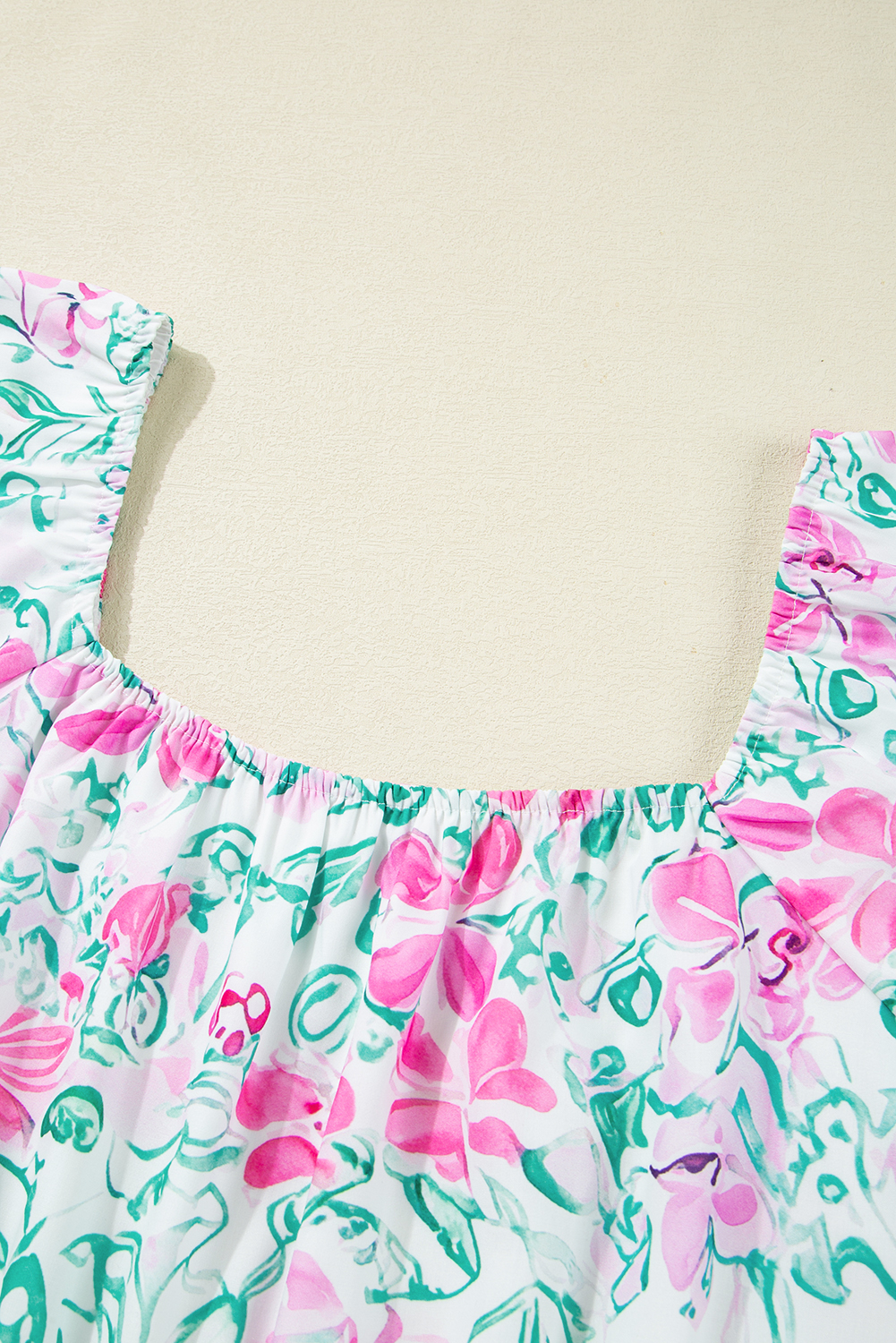 Plus Size White Floral Print Ric-rac Trim Square Neck  Mini Dress