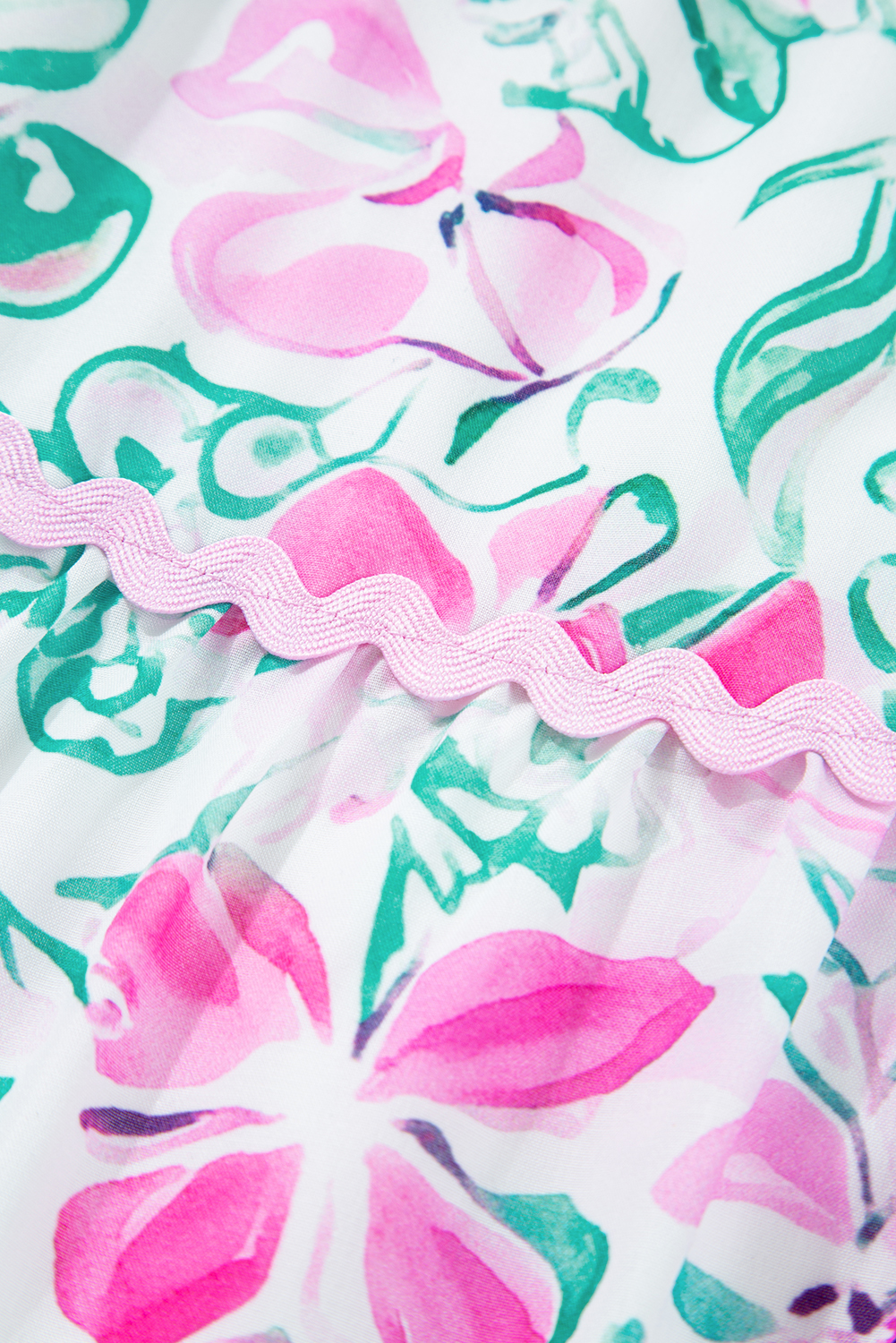 Plus Size White Floral Print Ric-rac Trim Square Neck  Mini Dress