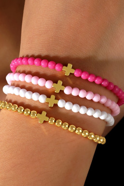 Gold Cross Beaded Multi Layered Elastic Bracelet Set