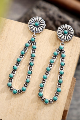 Silver Flower Turquoise Western Fashion Earrings