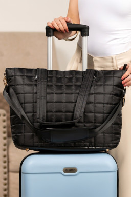 Black Quilted Patchwork Large Tote Bag and Clutch 2pcs Set