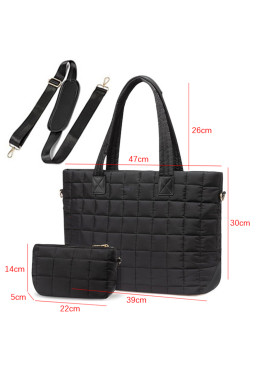 Black Quilted Patchwork Large Tote Bag and Clutch 2pcs Set