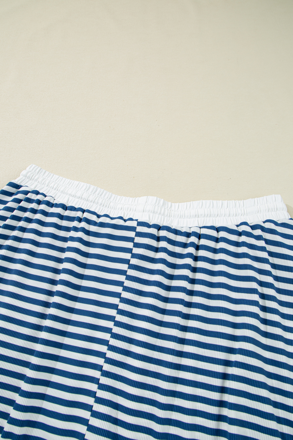 Plus Size Blue Stripe Short Sleeve Collared V Neck Top  Short Set