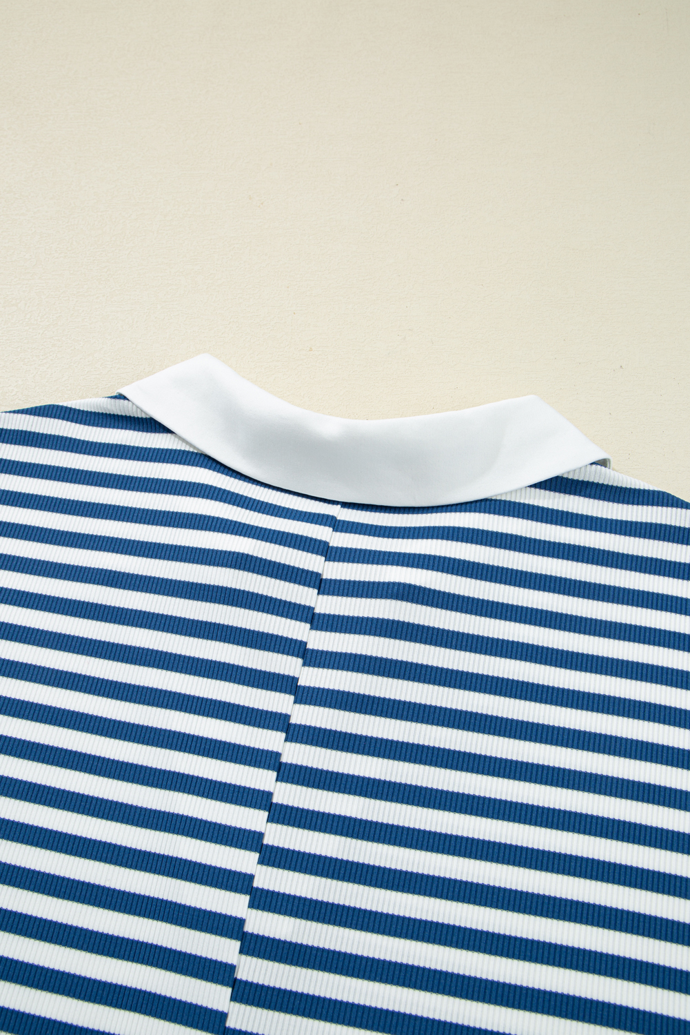 Plus Size Blue Stripe Short Sleeve Collared V Neck Top  Short Set