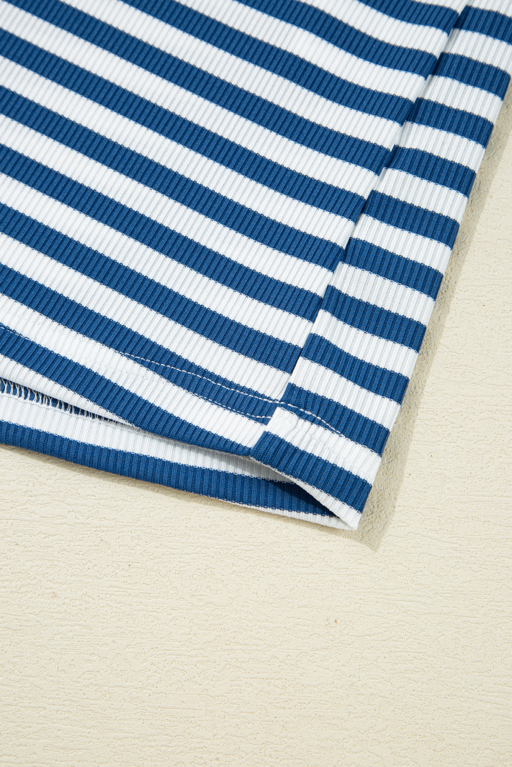 Plus Size Blue Stripe Short Sleeve Collared V Neck Top  Short Set